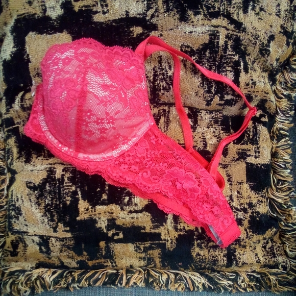 Victorias Secret Dream Angels Lined Demi Bra 32D Red Lace - Picture 2 of 6